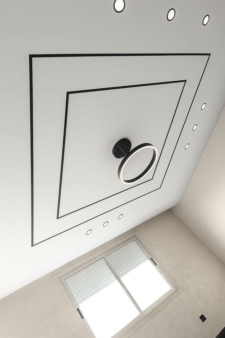 Minimal Geometric Ceiling - A clean white ceiling featuring sharp black geometric border lines. by Aamir Enterprises S, POP Ceiling & False Ceiling Contractor in Bhopal, Madhya Pradesh